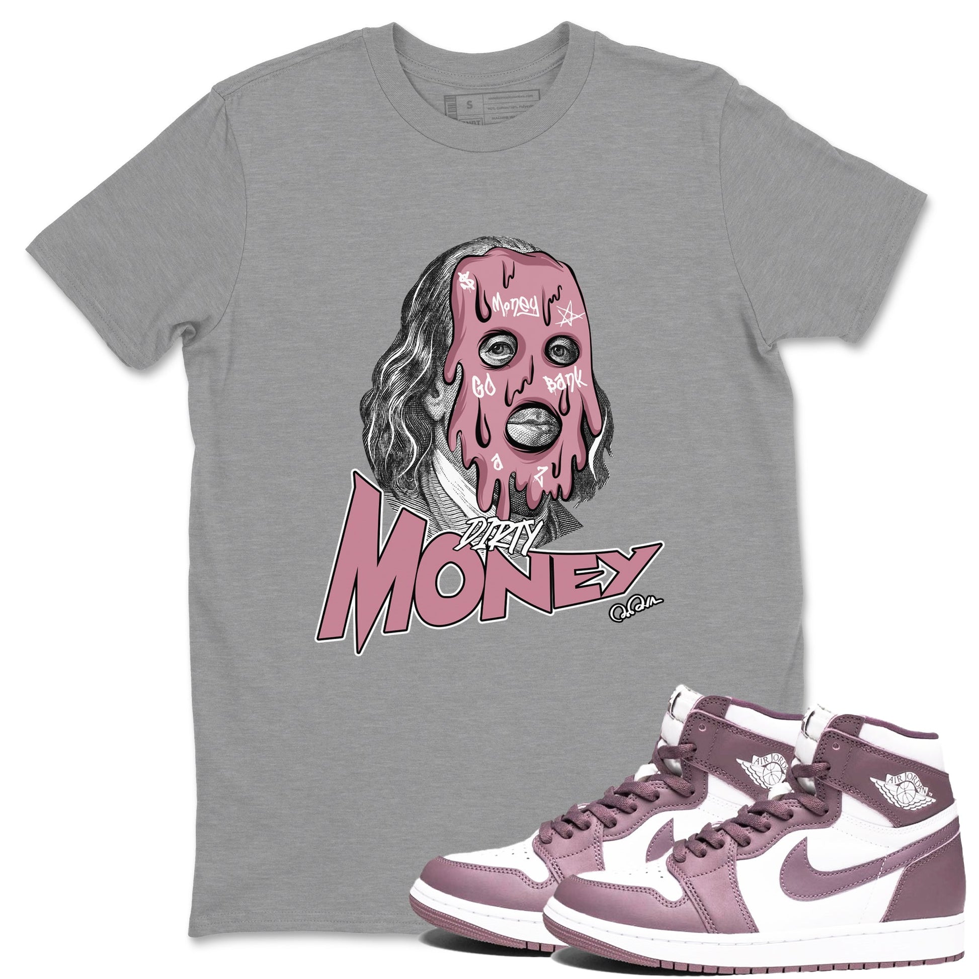 Air Jordan 1 Mauve shirt to match jordans Dirty Money sneaker tees AJ1Mauve SNRT Sneaker Release Tees Unisex Heather Grey 1 T-Shirt