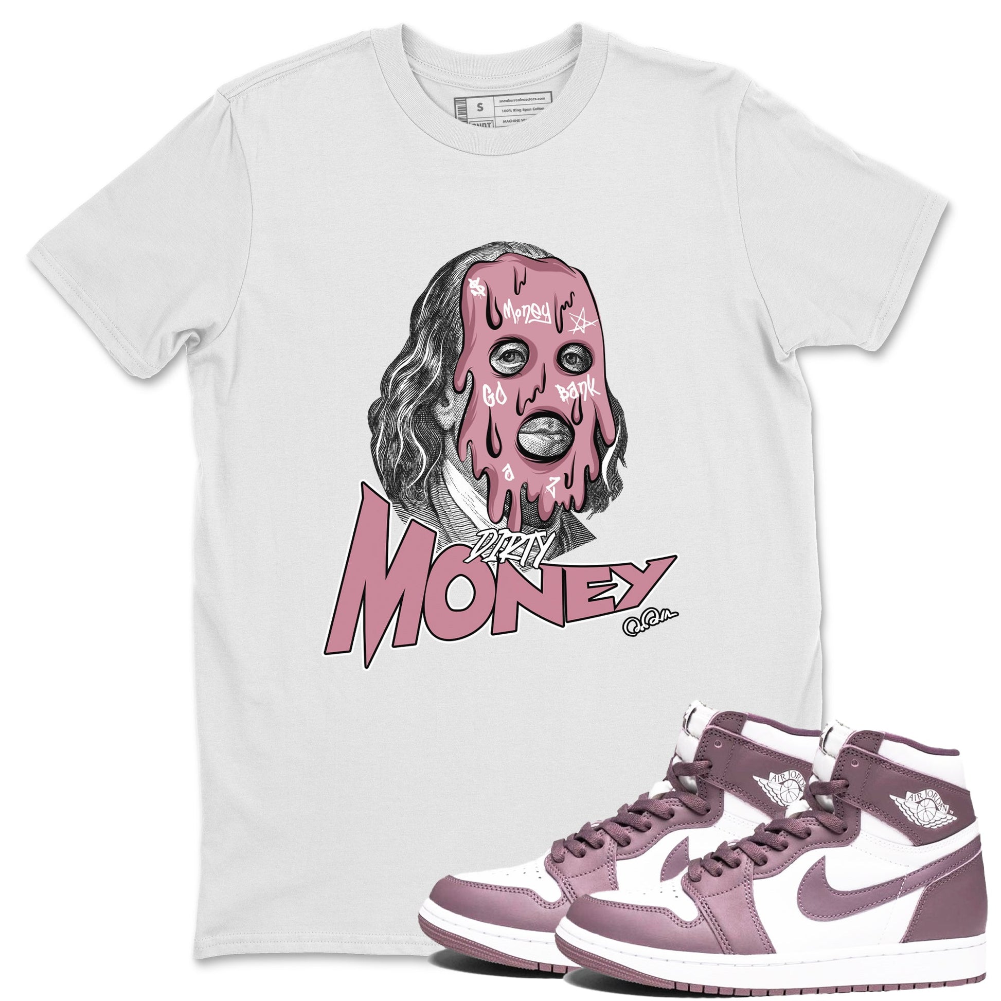 Air Jordan 1 Mauve shirt to match jordans Dirty Money sneaker tees AJ1Mauve SNRT Sneaker Release Tees Unisex White 1 T-Shirt