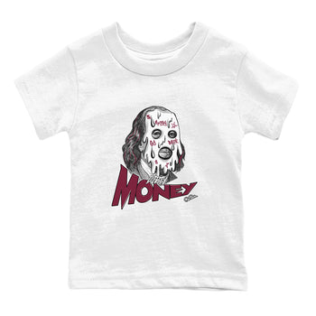 1s Metallic Burgundy shirt to match jordans Dirty Money sneaker tees AJ1 Metallic Burgundy SNRT Sneaker Release Tees Baby Toddler White 2 T-Shirt