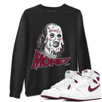 1s Metallic Burgundy shirt to match jordans Dirty Money sneaker tees AJ1 Metallic Burgundy SNRT Sneaker Release Tees Unisex Black 1 T-Shirt
