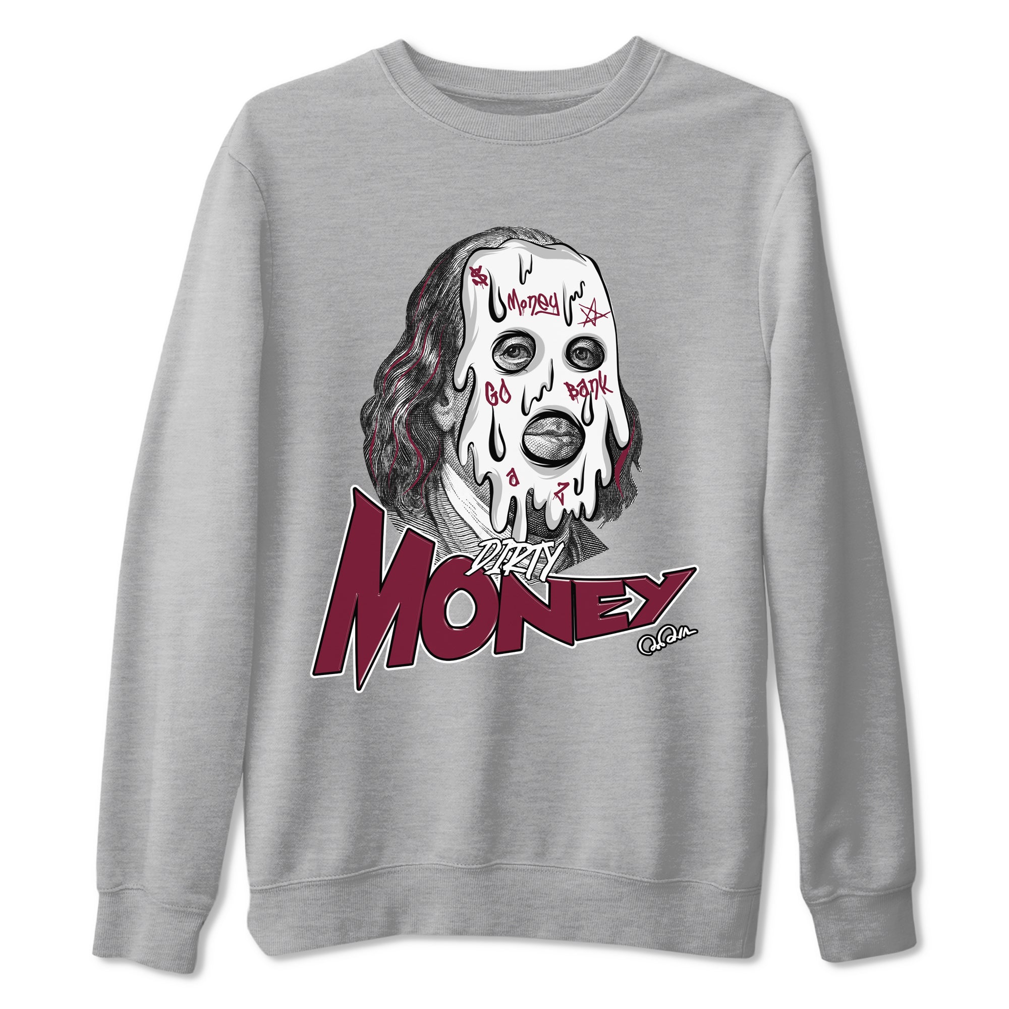 1s Metallic Burgundy shirt to match jordans Dirty Money sneaker tees AJ1 Metallic Burgundy SNRT Sneaker Release Tees Unisex Heather Grey 2 T-Shirt