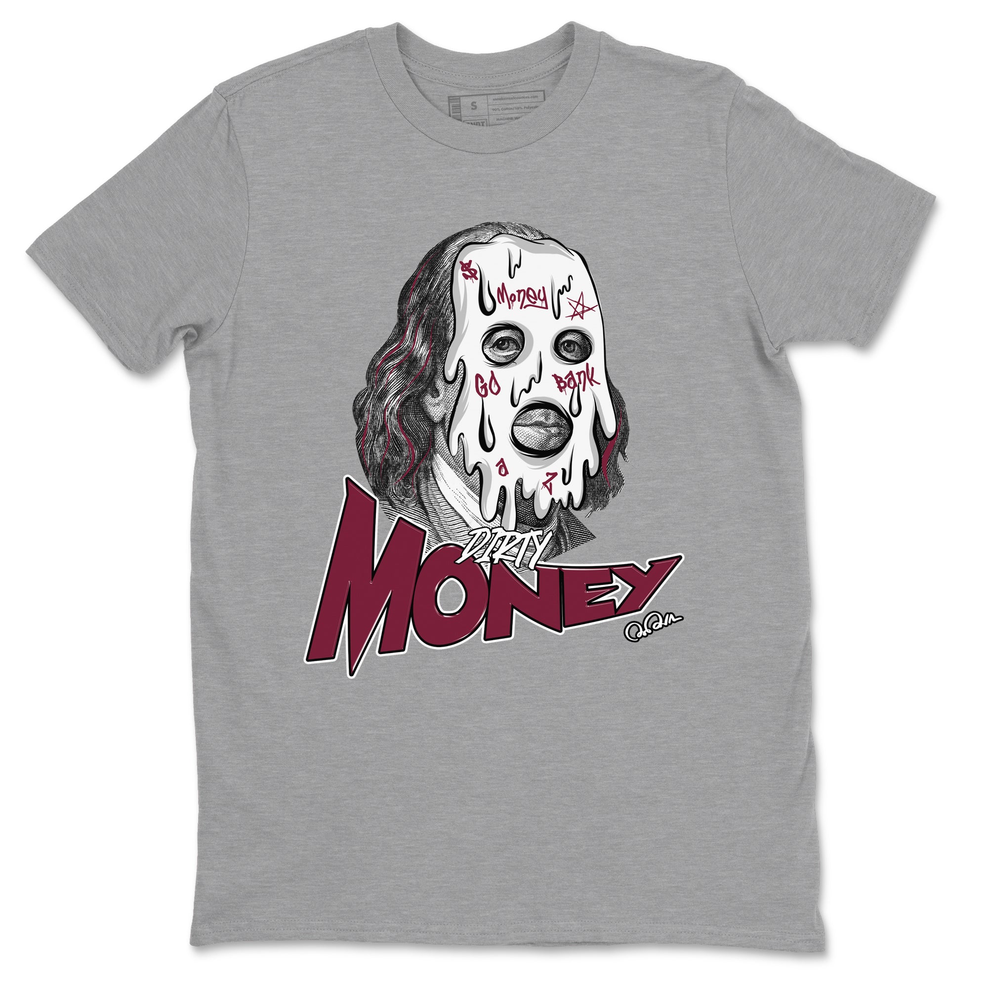 1s Metallic Burgundy shirt to match jordans Dirty Money sneaker tees AJ1 Metallic Burgundy SNRT Sneaker Release Tees Unisex Heather Grey 2 T-Shirt