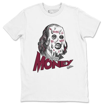1s Metallic Burgundy shirt to match jordans Dirty Money sneaker tees AJ1 Metallic Burgundy SNRT Sneaker Release Tees Unisex White 2 T-Shirt