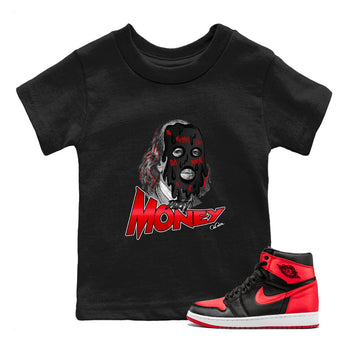 Air Jordan 1 Satin Bred Sneaker Match Tees Dirty Money Sneaker Tees AJ1 Satin Bred Sneaker Release Tees Kids Shirts Black 1