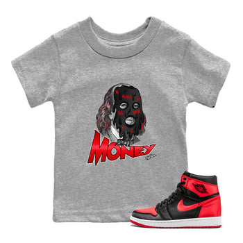 Air Jordan 1 Satin Bred Sneaker Match Tees Dirty Money Sneaker Tees AJ1 Satin Bred Sneaker Release Tees Kids Shirts Heather Grey 1