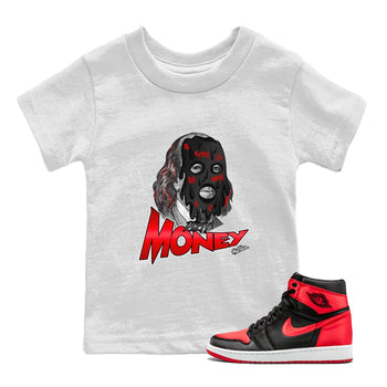 Air Jordan 1 Satin Bred Sneaker Match Tees Dirty Money Sneaker Tees AJ1 Satin Bred Sneaker Release Tees Kids Shirts White 1