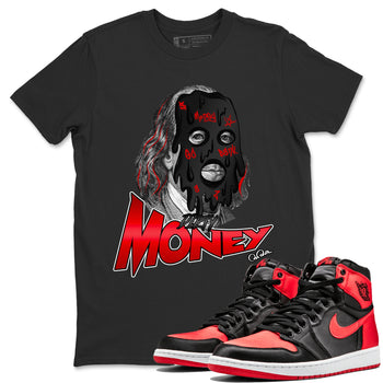 Air Jordan 1 Satin Bred Sneaker Match Tees Dirty Money Sneaker Tees AJ1 Satin Bred Sneaker Release Tees Unisex Shirts Black 1