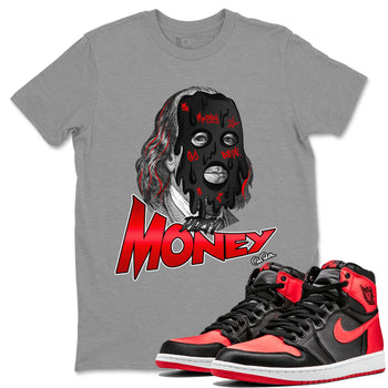Air Jordan 1 Satin Bred Sneaker Match Tees Dirty Money Sneaker Tees AJ1 Satin Bred Sneaker Release Tees Unisex Shirts Heather Grey 1