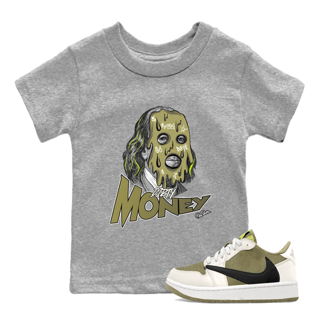 Air Jordan 1 Travis Scott Golf shirt to match jordans Dirty Money sneaker tees AJ1 lowTravis Scott Golf SNRT Sneaker Release Tees Baby Toddler Heather Grey 1 T-Shirt