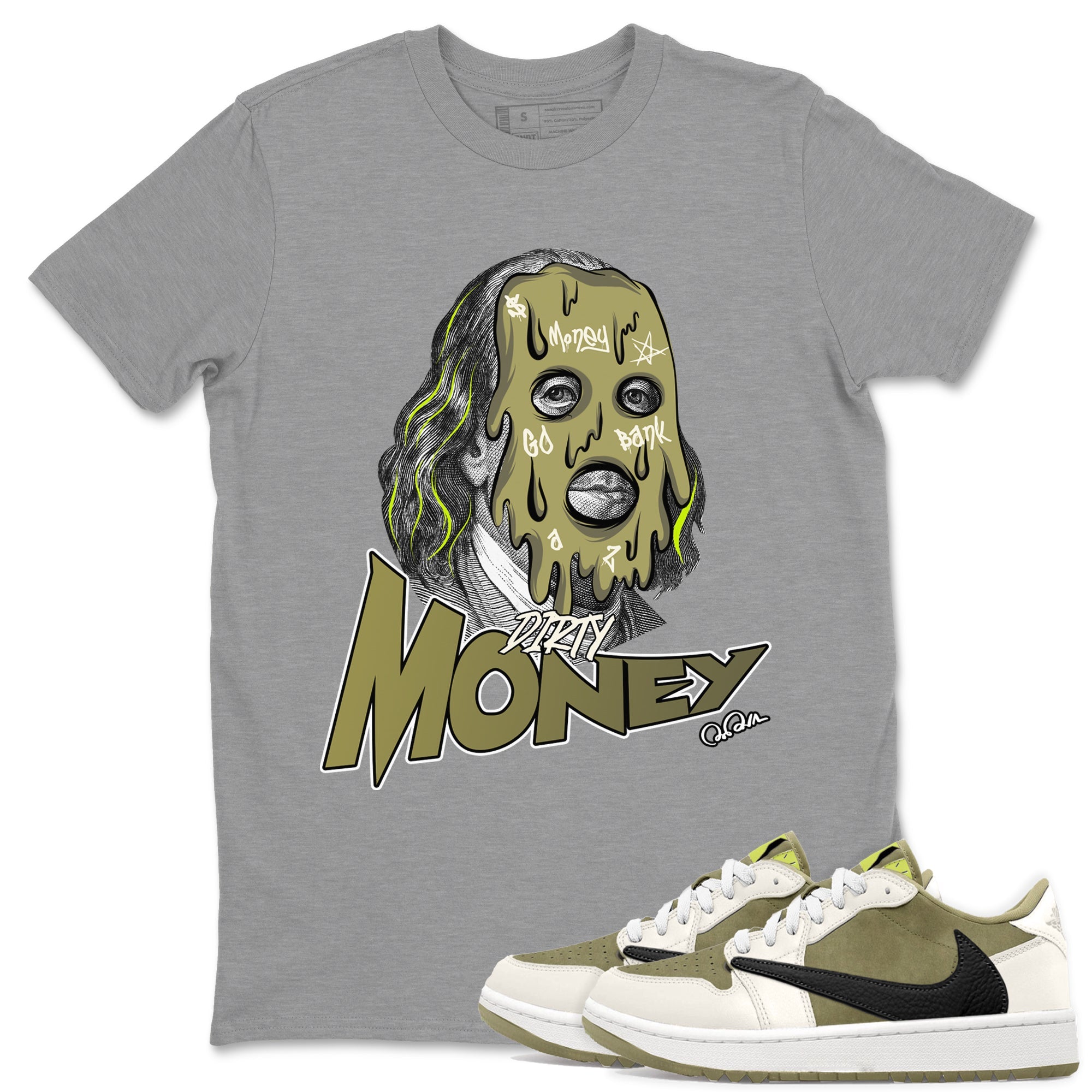 Air Jordan 1 Travis Scott Golf shirt to match jordans Dirty Money sneaker tees AJ1 lowTravis Scott Golf SNRT Sneaker Release Tees Unisex Heather Grey 1 T-Shirt