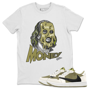 Air Jordan 1 Travis Scott Golf shirt to match jordans Dirty Money sneaker tees AJ1 lowTravis Scott Golf SNRT Sneaker Release Tees Unisex White 1 T-Shirt