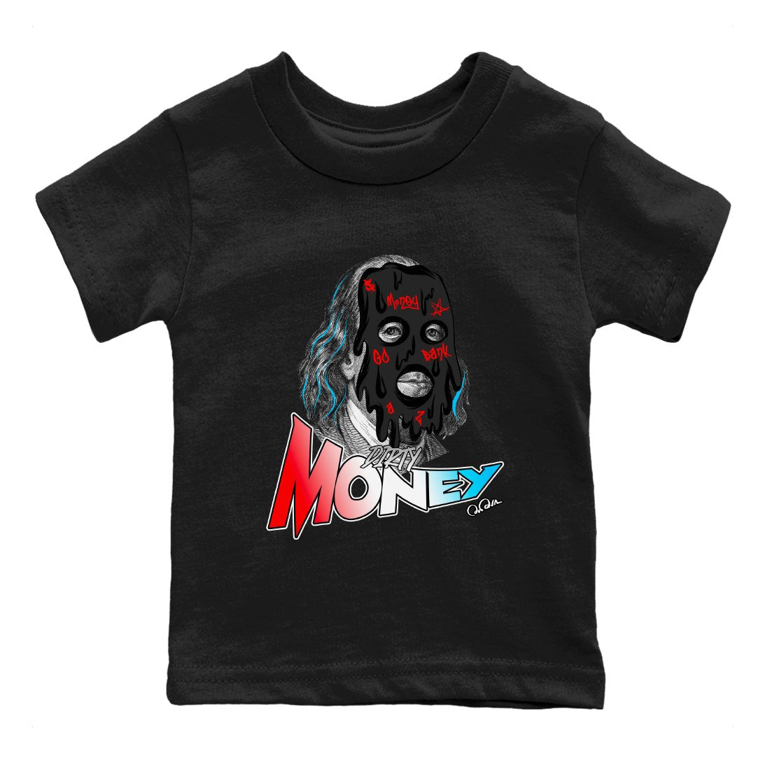 Air Jordan 1 UNC to Chicago Sneaker Match Tees Dirty Money Sneaker Tees AJ1 UNC to Chicago Sneaker Release Tees Kids Shirts Black 2