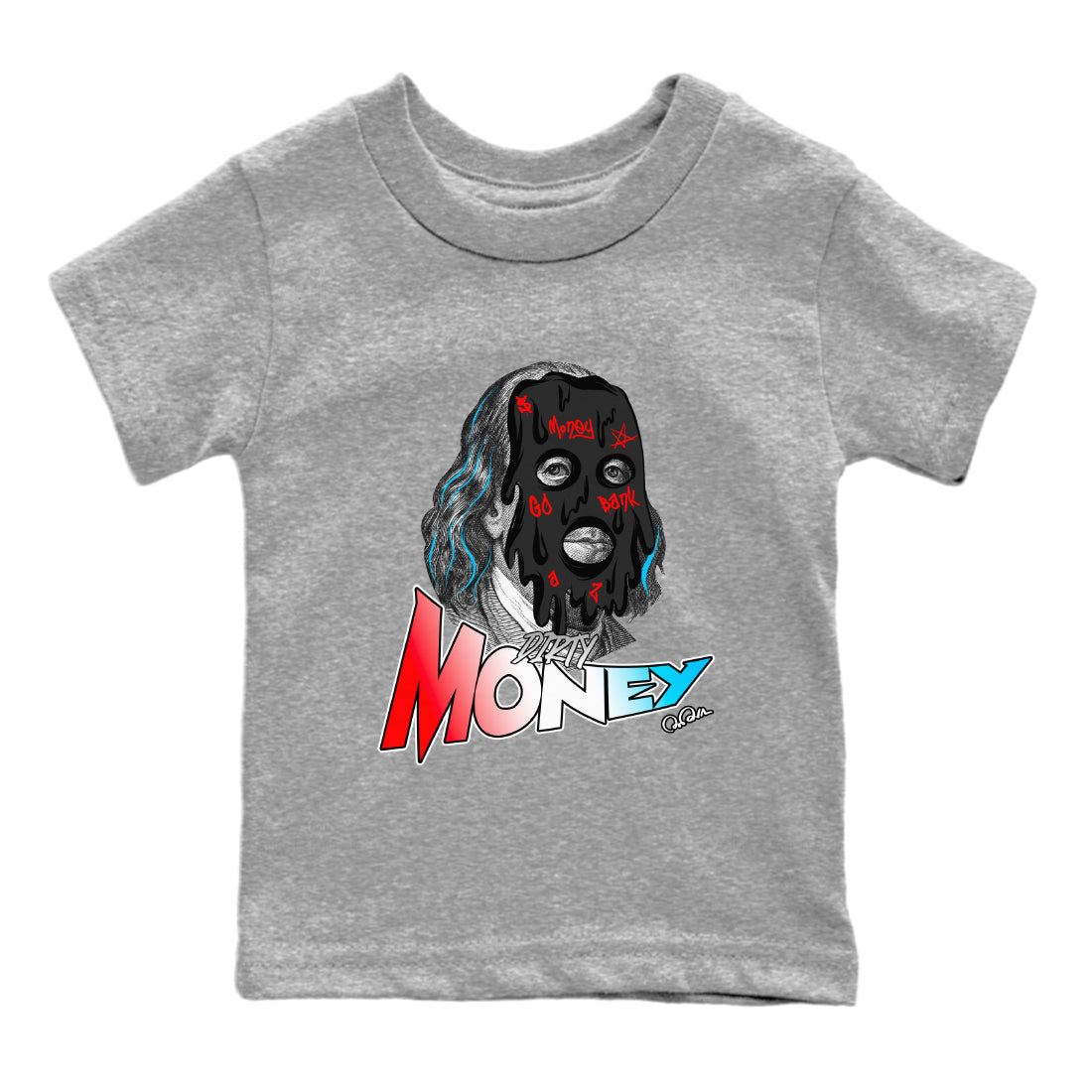 Air Jordan 1 UNC to Chicago Sneaker Match Tees Dirty Money Sneaker Tees AJ1 UNC to Chicago Sneaker Release Tees Kids Shirts Heather Grey 2