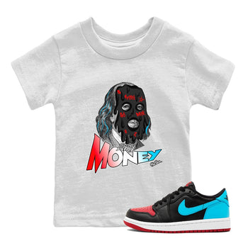 Air Jordan 1 UNC to Chicago Sneaker Match Tees Dirty Money Sneaker Tees AJ1 UNC to Chicago Sneaker Release Tees Kids Shirts White 1