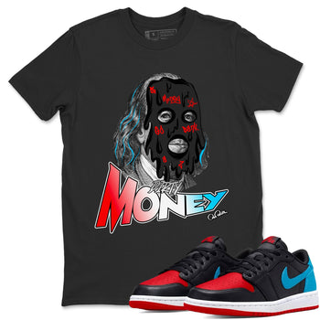Air Jordan 1 UNC to Chicago Sneaker Match Tees Dirty Money Sneaker Tees AJ1 UNC to Chicago Sneaker Release Tees Unisex Shirts Black 1