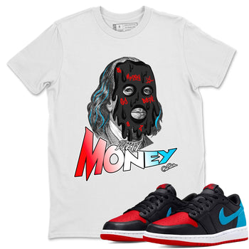 Air Jordan 1 UNC to Chicago Sneaker Match Tees Dirty Money Sneaker Tees AJ1 UNC to Chicago Sneaker Release Tees Unisex Shirts White 1