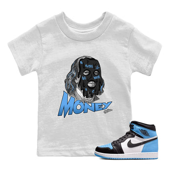 Air Jordan 1 Retro High OG UNC Toe Shirt to match Jordans Dirty Money Sneaker Tees 1s UNC Toe SNRT Sneaker Release Tees Kids and Baby Tees White 1