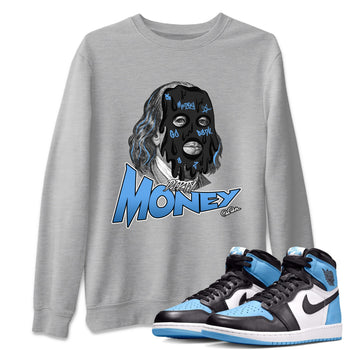 Air Jordan 1 Retro High OG UNC Toe Shirt to match Jordans Dirty Money Sneaker Tees 1s UNC Toe SNRT Sneaker Release Tees Crew Neck T-Shirts Heather Grey 1