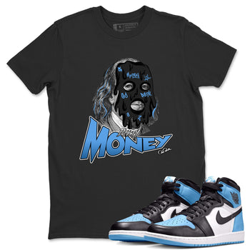 Air Jordan 1 Retro High OG UNC Toe Shirt to match Jordans Dirty Money Sneaker Tees 1s UNC Toe SNRT Sneaker Release Tees Crew Neck T-Shirts Black 1