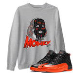Air Jordan 12 Brilliant Orange Sneaker Match Tees Dirty Money Sneaker Tees AJ12 Brilliant Orange Sneaker Release Tees Unisex Shirts Heather Grey 1