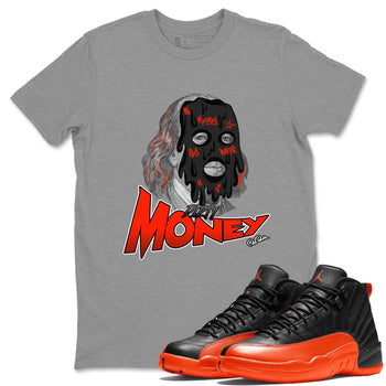 Air Jordan 12 Brilliant Orange Sneaker Match Tees Dirty Money Sneaker Tees AJ12 Brilliant Orange Sneaker Release Tees Unisex Shirts Heather Grey 1