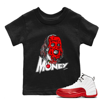 Air Jordan 12 Cherry Sneaker Match Tees Dirty Money Sneaker Tees AJ12 Cherry Sneaker Release Tees Kids Shirts Black 1