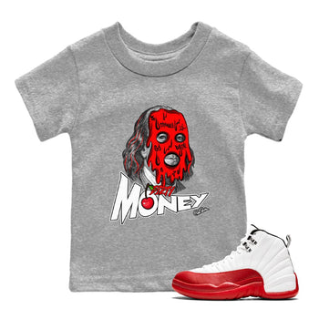 Air Jordan 12 Cherry Sneaker Match Tees Dirty Money Sneaker Tees AJ12 Cherry Sneaker Release Tees Kids Shirts Heather Grey 1