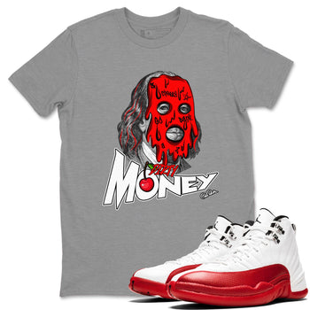 Air Jordan 12 Cherry Sneaker Match Tees Dirty Money Sneaker Tees AJ12 Cherry Sneaker Release Tees Unisex Shirts Heather Grey 1