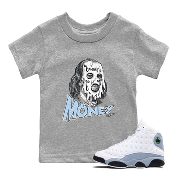 Air Jordan 13 Blue Grey shirt to match jordans Dirty Money sneaker tees AJ13 Blue Grey SNRT sneaker release tees baby toddler Heather Grey 1 cotton Shirt
