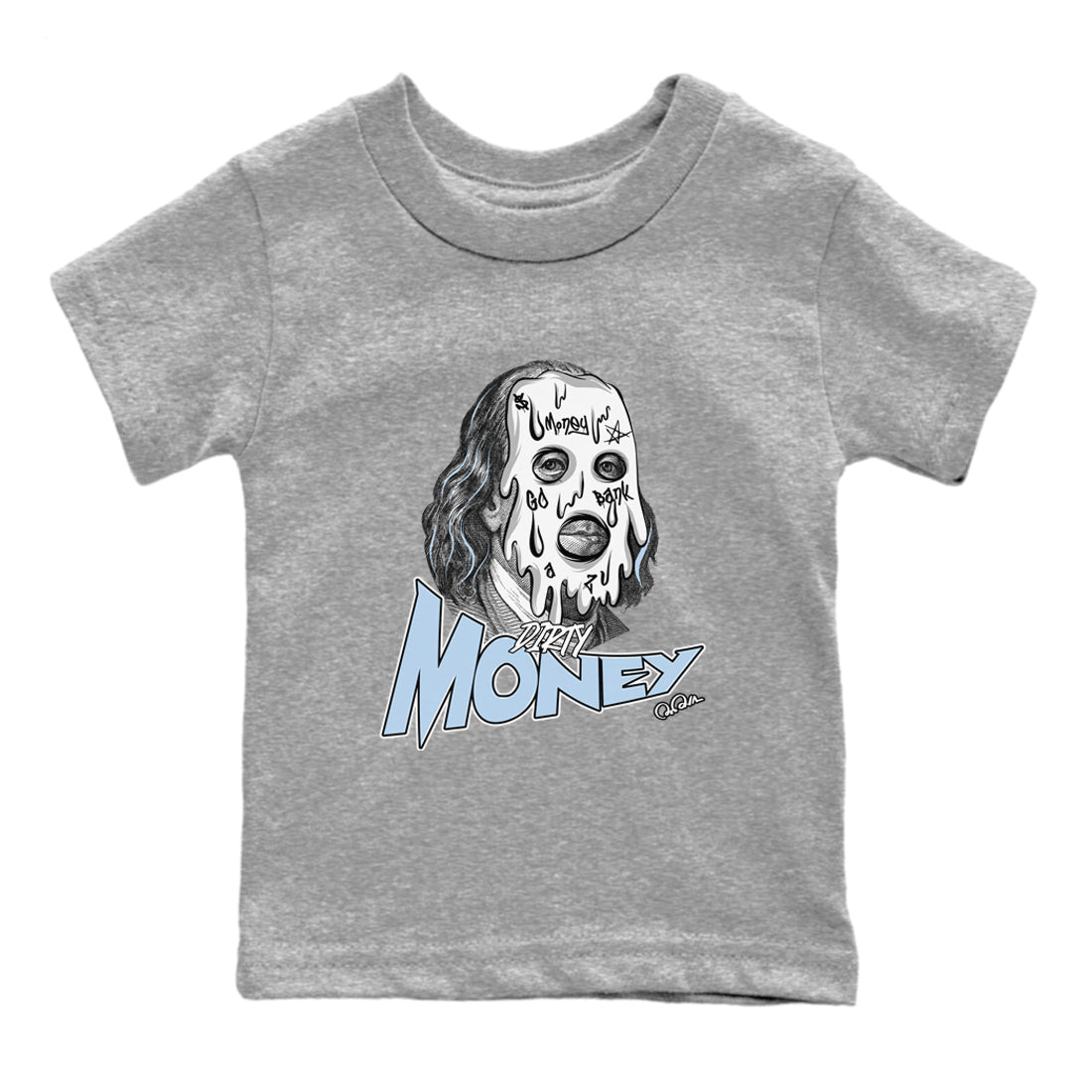 Air Jordan 13 Blue Grey shirt to match jordans Dirty Money sneaker tees AJ13 Blue Grey SNRT sneaker release tees baby toddler Heather Grey 2 cotton Shirt