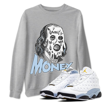 Air Jordan 13 Blue Grey shirt to match jordans Dirty Money sneaker tees AJ13 Blue Grey SNRT Sneaker Release Tees unisex cotton Heather Grey 1 crew neck shirt