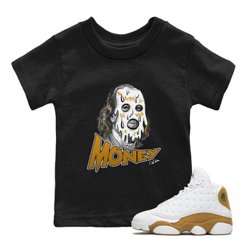 Air Jordan 13 Wheat Sneaker Match Tees Dirty Money Sneaker Tees AJ13 Wheat Sneaker Release Tees Kids Shirts Black 1