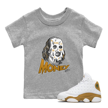 Air Jordan 13 Wheat Sneaker Match Tees Dirty Money Sneaker Tees AJ13 Wheat Sneaker Release Tees Kids Shirts Heather Grey 1
