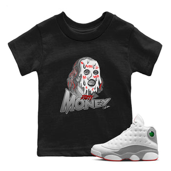 Air Jordan 13 Wolf Grey Sneaker Match Tees Dirty Money Sneaker Tees AJ13 Wolf Grey Sneaker Release Tees Kids Shirts Black 1