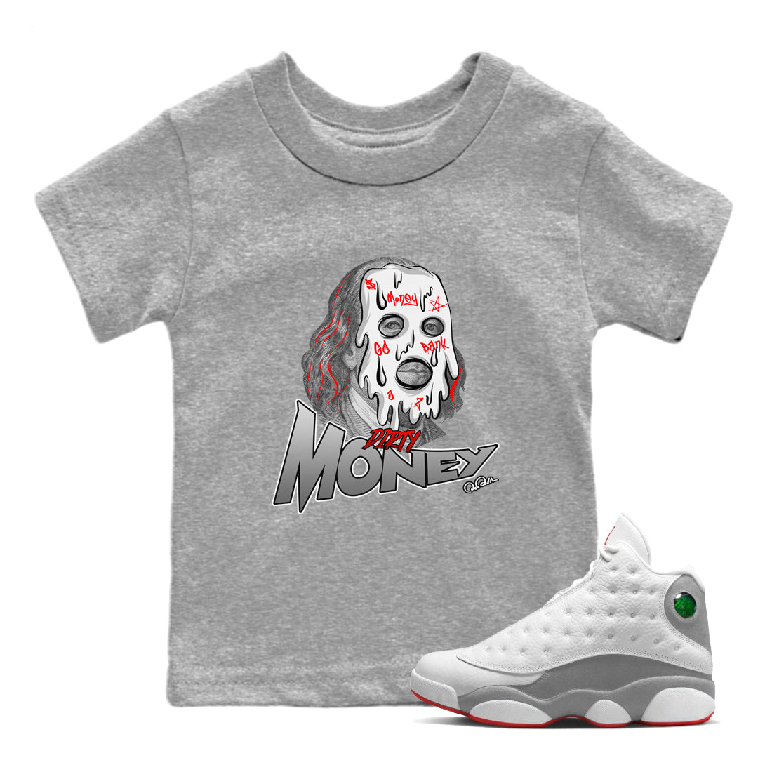 Air Jordan 13 Wolf Grey Dirty Money Baby and Kids Sneaker Tees AJ13 Wolf Grey Kids Sneaker Tees Size Chart