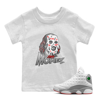 Air Jordan 13 Wolf Grey Sneaker Match Tees Dirty Money Sneaker Tees AJ13 Wolf Grey Sneaker Release Tees Kids Shirts White 1