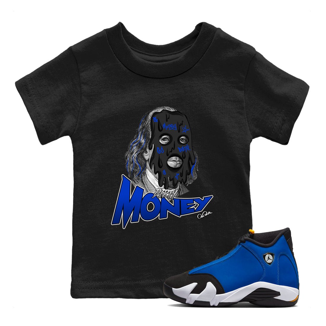 Air Jordan 14 Laney Sneaker Match Tees Dirty Money Sneaker Tees AJ14 Laney Sneaker Release Tees Kids Shirts Black 1