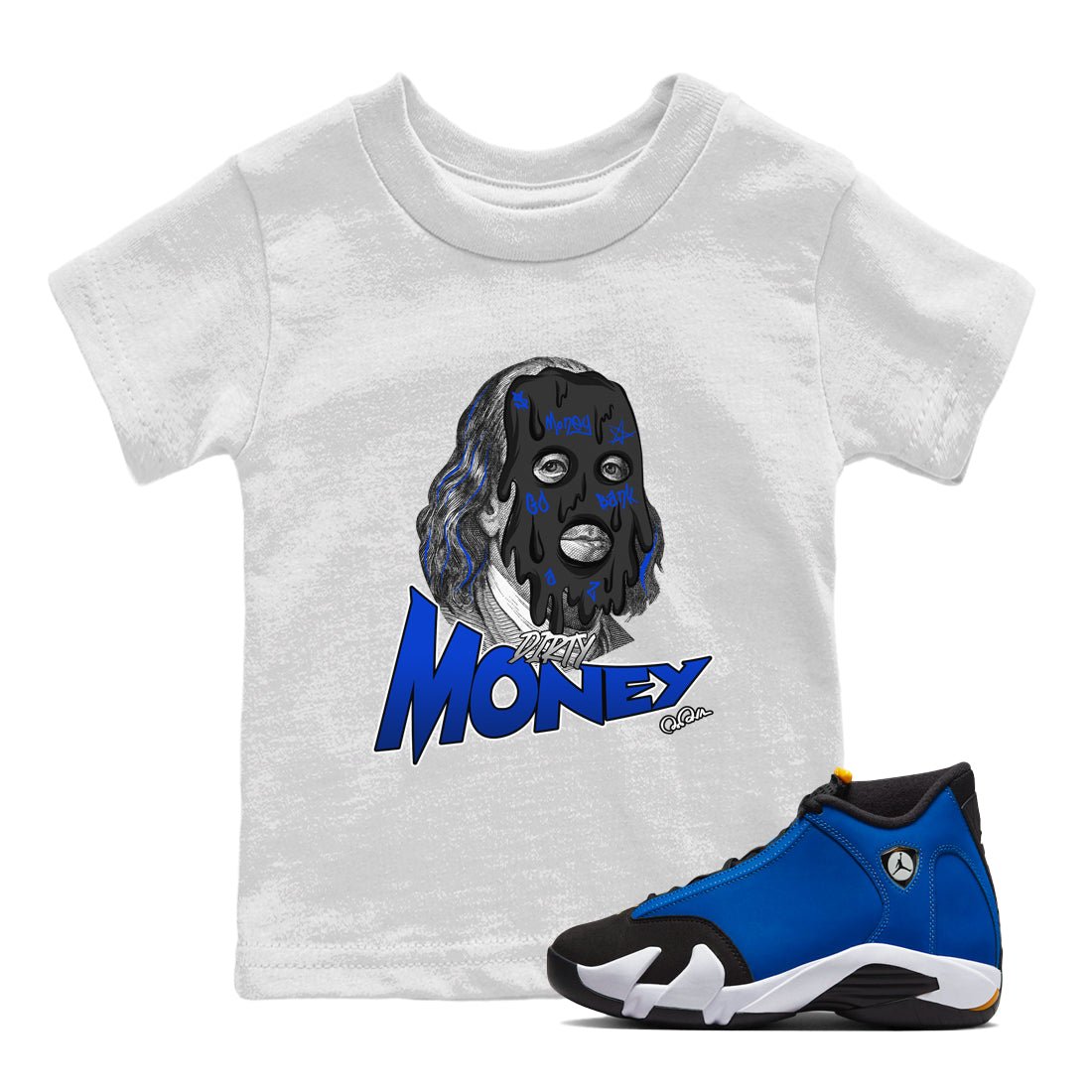 Air Jordan 14 Laney Sneaker Match Tees Dirty Money Sneaker Tees AJ14 Laney Sneaker Release Tees Kids Shirts White 1