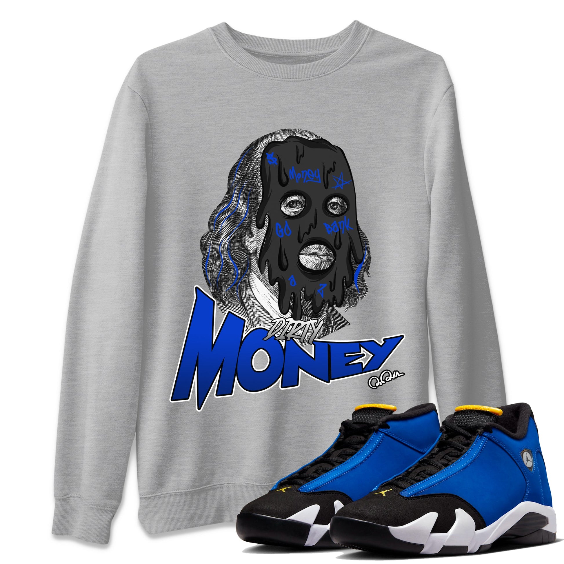 Air Jordan 14 Laney Sneaker Match Tees Dirty Money Sneaker Tees AJ14 Laney Sneaker Release Tees Unisex Shirts Heather Grey 1
