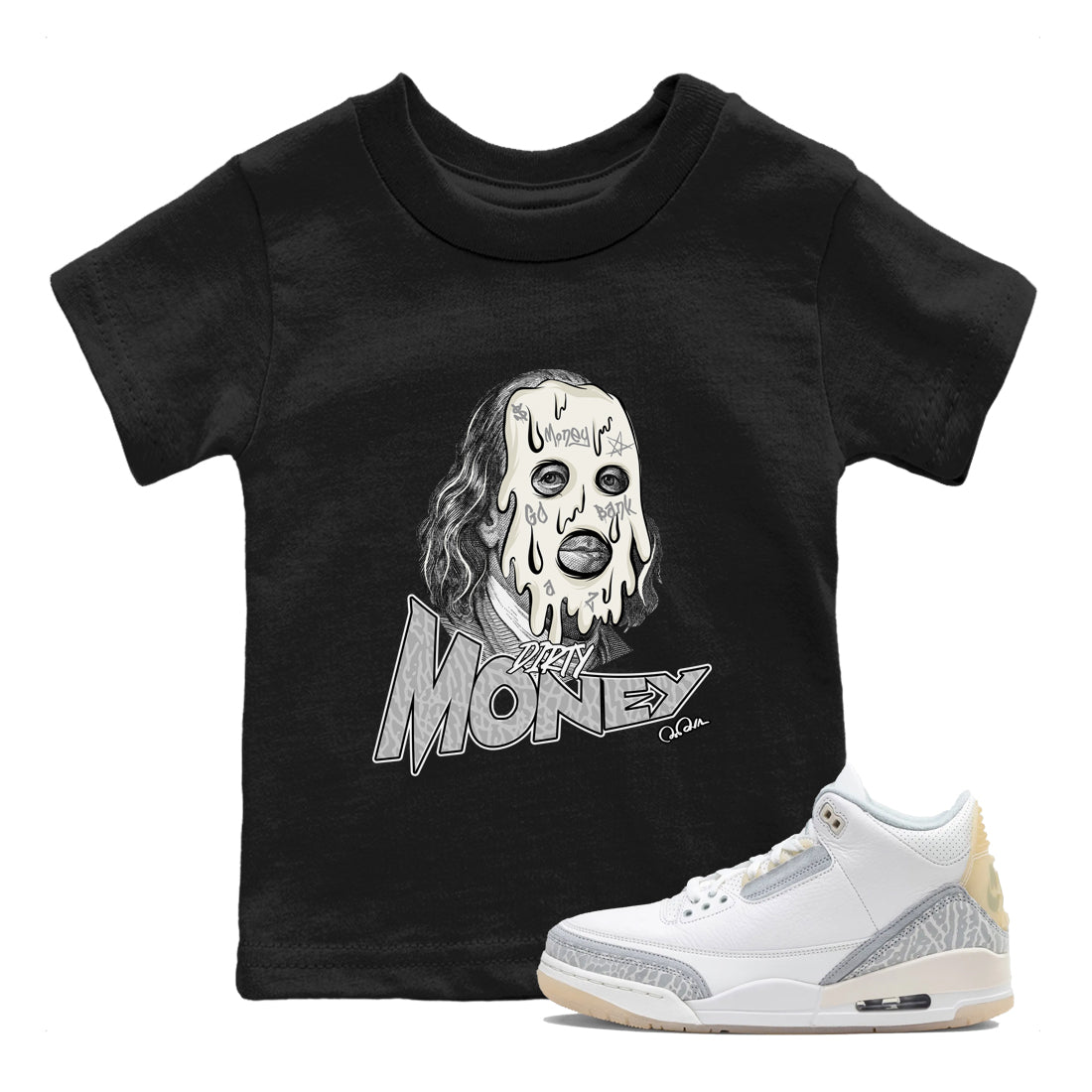 3s Ivory shirt to match jordans Dirty Money sneaker tees Air Jordan 3 Ivory SNRT sneaker release tees baby toddler Black 1 cotton Shirt