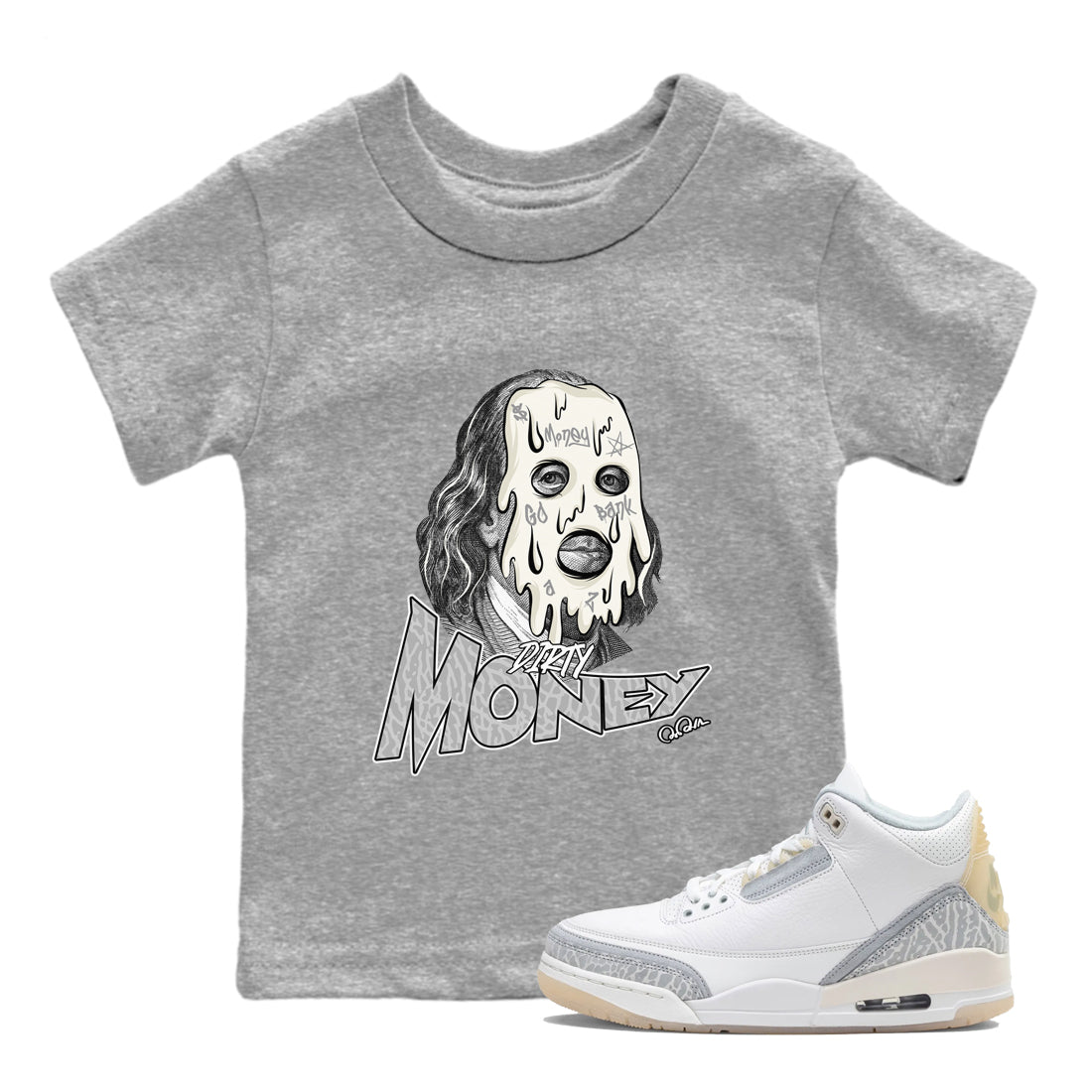 3s Ivory shirt to match jordans Dirty Money sneaker tees Air Jordan 3 Ivory SNRT sneaker release tees baby toddler Heather Grey 1 cotton Shirt