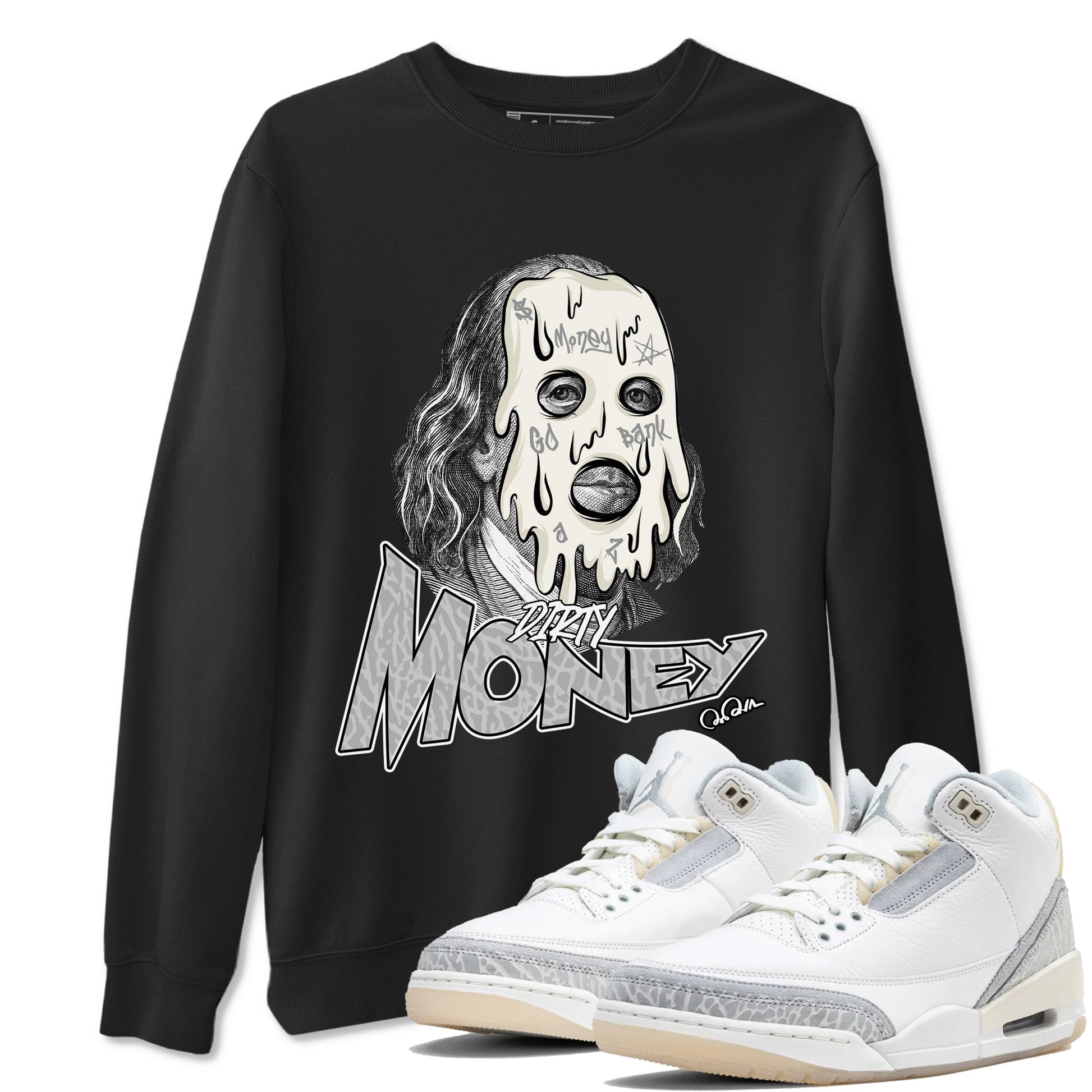 3s Ivory shirt to match jordans Dirty Money sneaker tees Air Jordan 3 Ivory SNRT Sneaker Release Tees unisex cotton Black 1 crew neck shirt