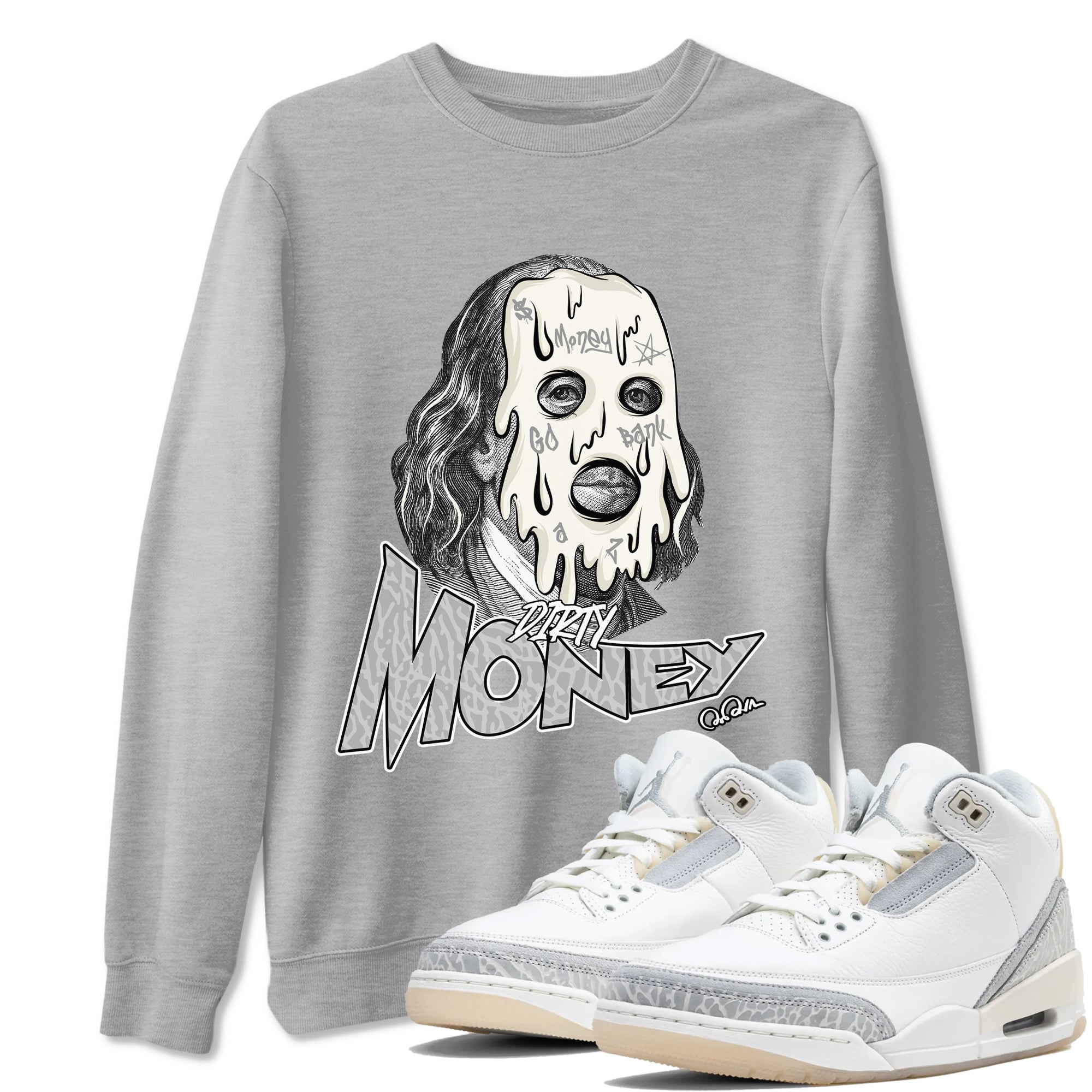 3s Ivory shirt to match jordans Dirty Money sneaker tees Air Jordan 3 Ivory SNRT Sneaker Release Tees unisex cotton Heather Grey 1 crew neck shirt