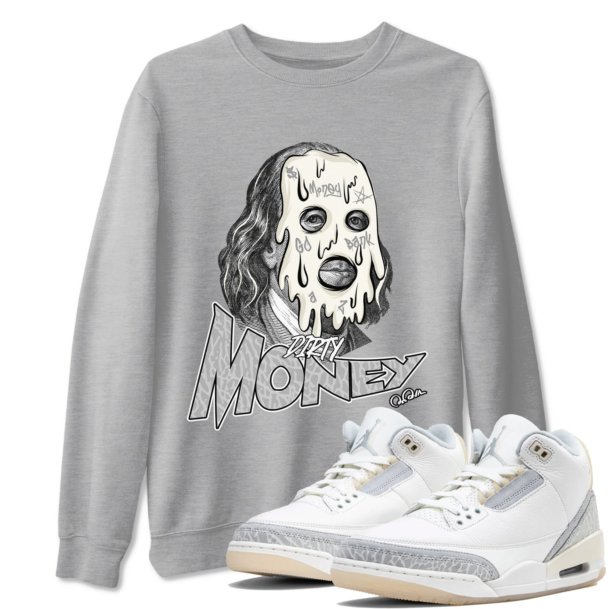 3s Ivory shirt to match jordans Dirty Money sneaker tees Air Jordan 3 Ivory SNRT Sneaker Release Tees unisex cotton Heather Grey 1 crew neck shirt