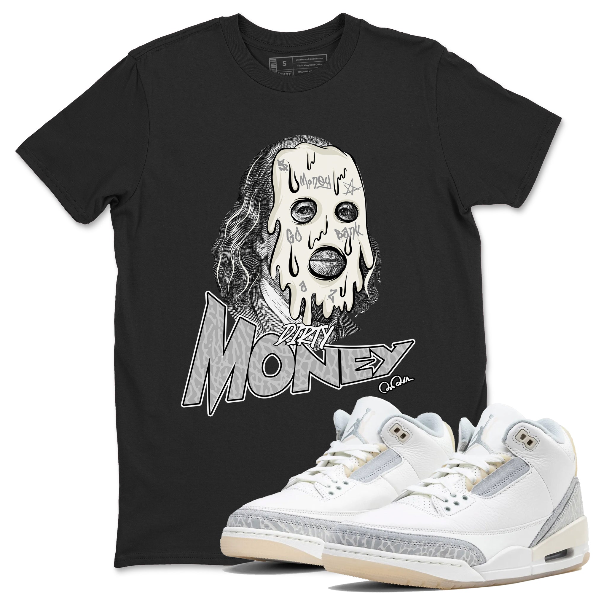 3s Ivory shirt to match jordans Dirty Money sneaker tees Air Jordan 3 Ivory SNRT Sneaker Release Tees unisex cotton Black 1 crew neck shirt