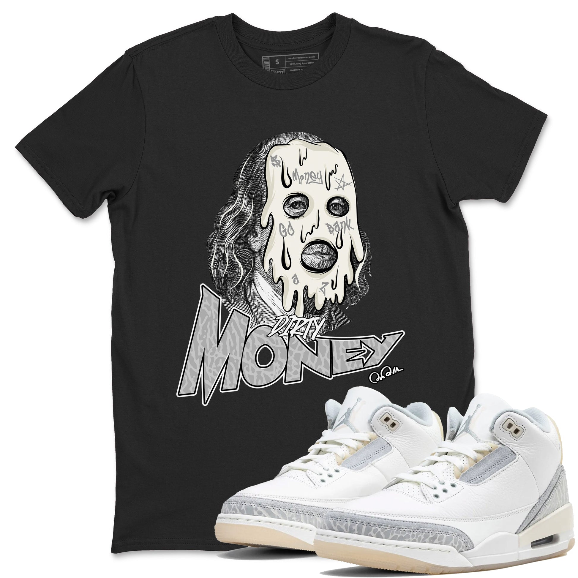 3s Ivory shirt to match jordans Dirty Money sneaker tees Air Jordan 3 Ivory SNRT Sneaker Release Tees unisex cotton Black 1 crew neck shirt