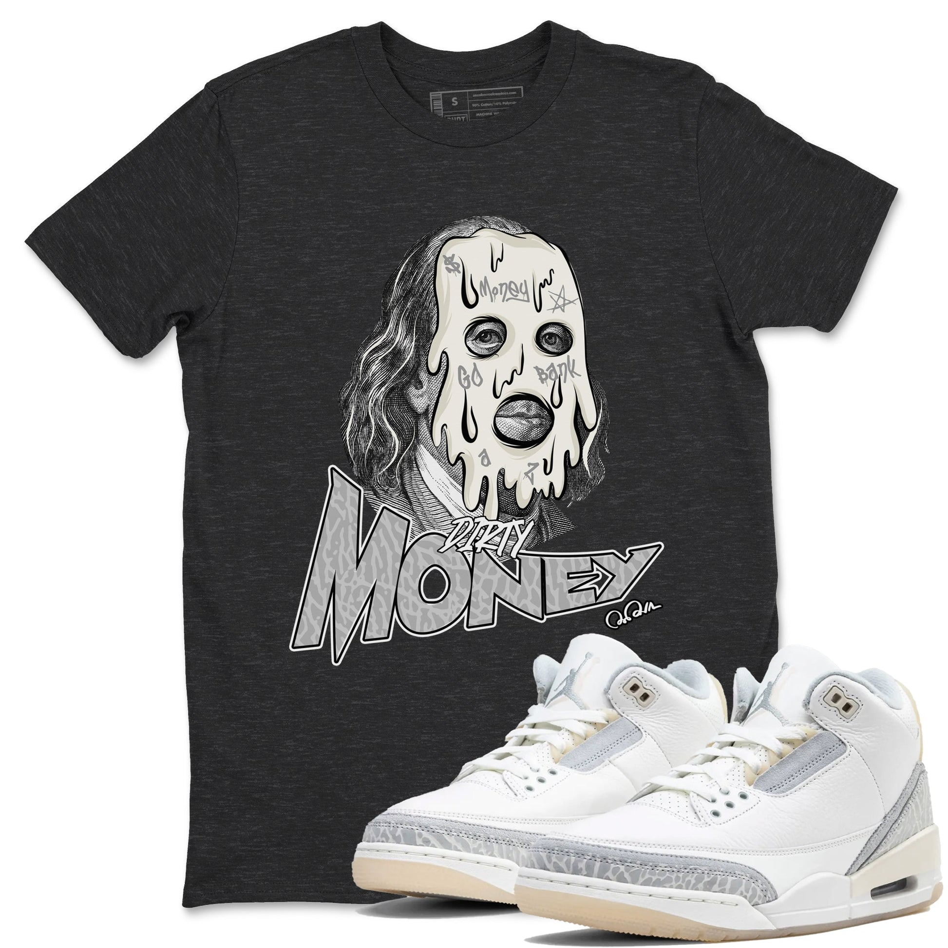 3s Ivory shirt to match jordans Dirty Money sneaker tees Air Jordan 3 Ivory SNRT Sneaker Release Tees unisex cotton Charcoal Heather 1 crew neck shirt