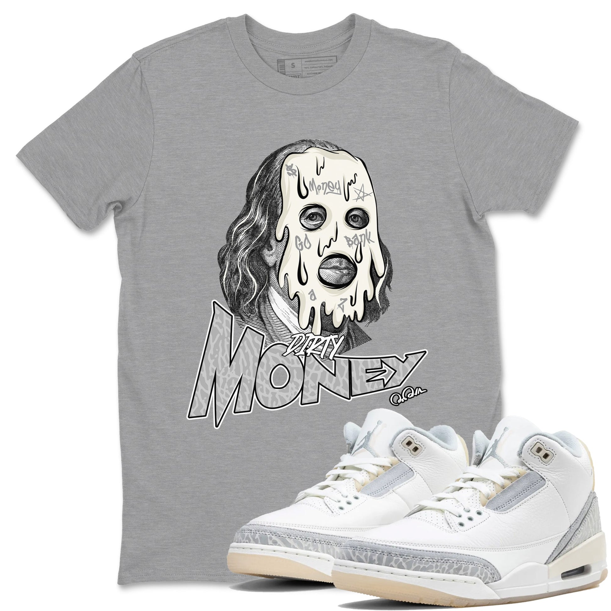 3s Ivory shirt to match jordans Dirty Money sneaker tees Air Jordan 3 Ivory SNRT Sneaker Release Tees unisex cotton Heather Grey 1 crew neck shirt