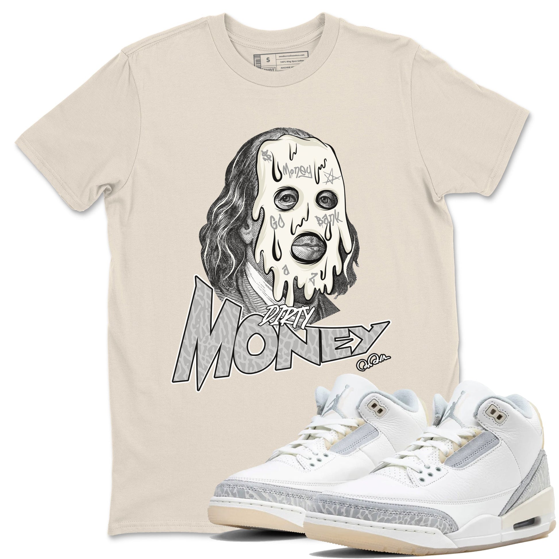3s Ivory shirt to match jordans Dirty Money sneaker tees Air Jordan 3 Ivory SNRT Sneaker Release Tees unisex cotton Natural 1 crew neck shirt