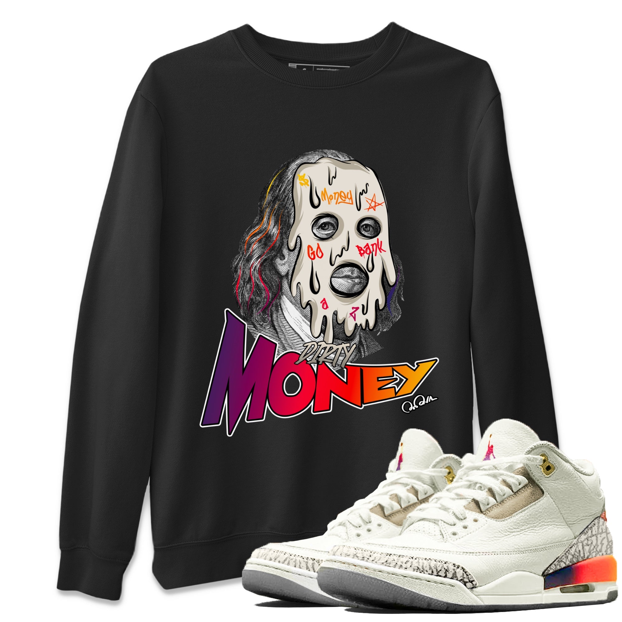 Air Jordan 3 J Balvin shirt to match jordans Dirty Money sneaker tees AJ3 Balvin  SNRT Sneaker Release Tees LGBTQ Gay Pride T-Shirt Unisex Black 1 T-Shirt
